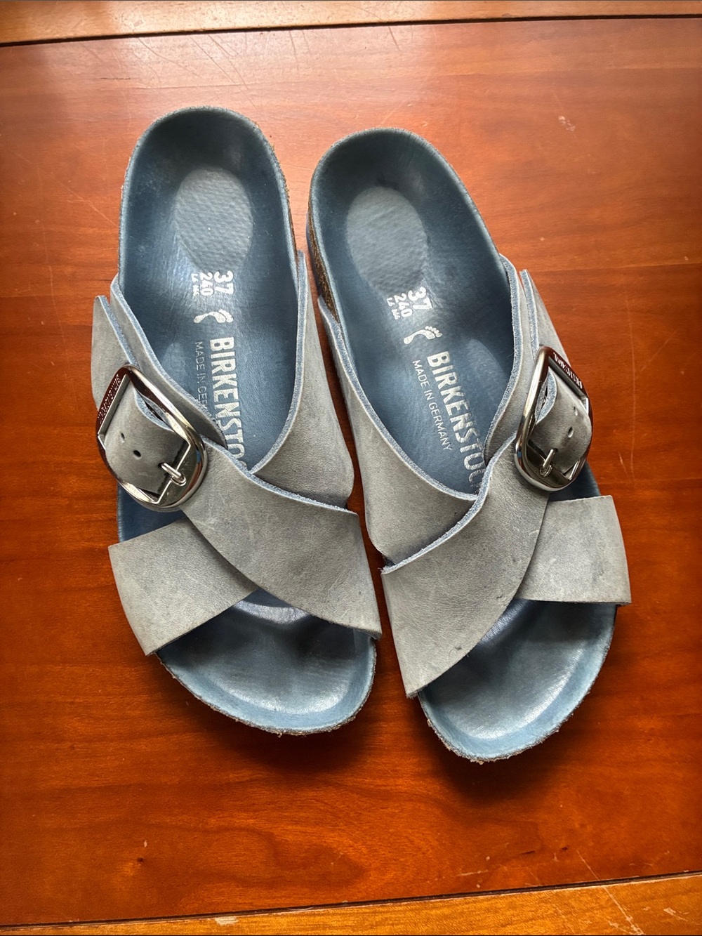 Birkenstock  Light gray blue  Suede Crossover Sandals EU 37